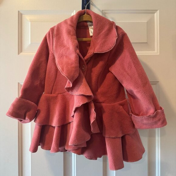 Girls size 2t | Dusty rose pink color | fleece coat with ruffles | Mack & co - Picture 1 of 2